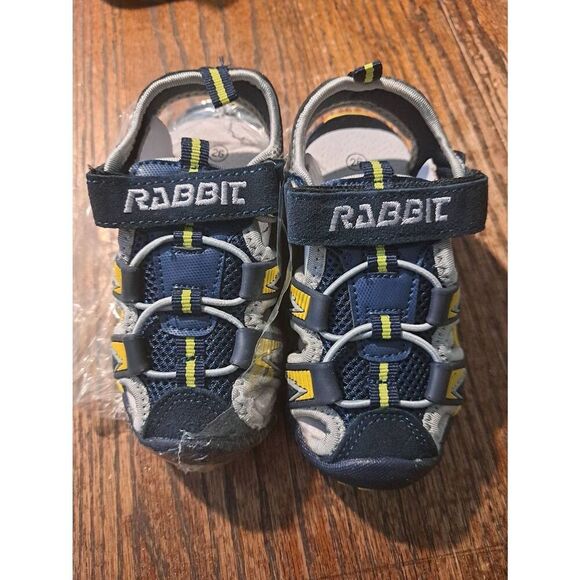 New Boys Size 8.5 Rabbit Blue, Yellow, Grey Hook and Loop Summer Sandals NWT - Picture 2 of 5